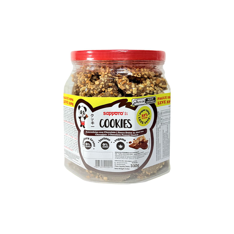 cookie Cookies Sapporo Zero Lactose Vegano Chocolate e Amendoim Pote 330g