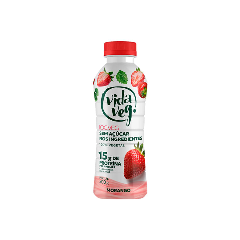 Iogurte Vegano Proteico Morango Zero Açúcar 500g Vida Veg