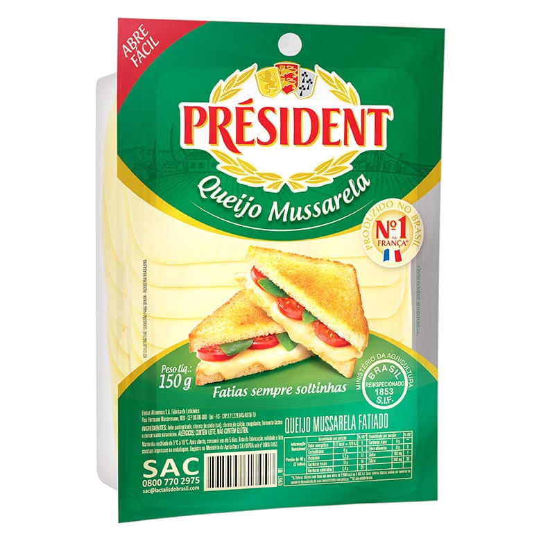 Queijo Mussarela Fatiado Président Pacote 150g