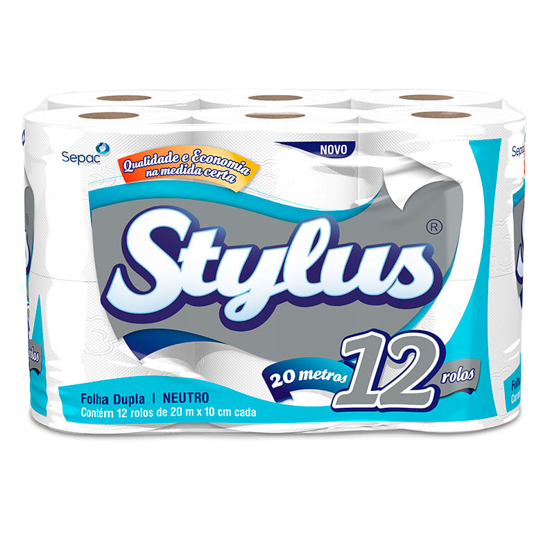 Papel Higiênico Folha Dupla Neutro 20 metros com 12 rolos Stylus