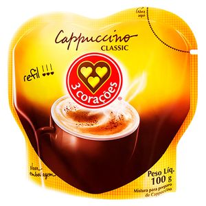 Cappuccino Solúvel Classic 3 Corações Sachê Refil 100g