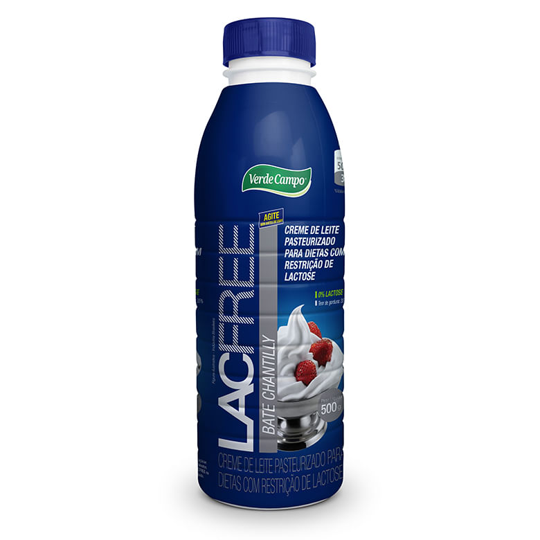Creme de Leite Zero Lactose Lacfree VERDE CAMPO Pasteurizado Chantilly Garrafa 500g
