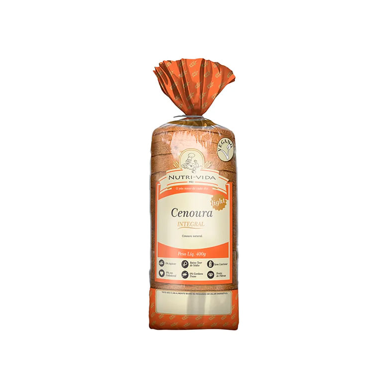 Pão Integral Cenoura Vegano Light Nutri-vida 400g