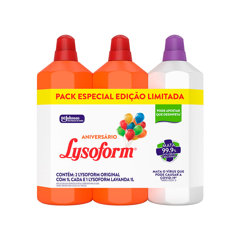 Desinfetante Lysoform 1L Com 3 Unidades 2 Original 1 Lavanda