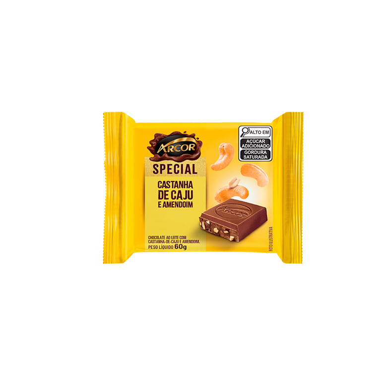Chocolate Arcor Special Amargo 70% Cacau Castanha Caju e Amendoim