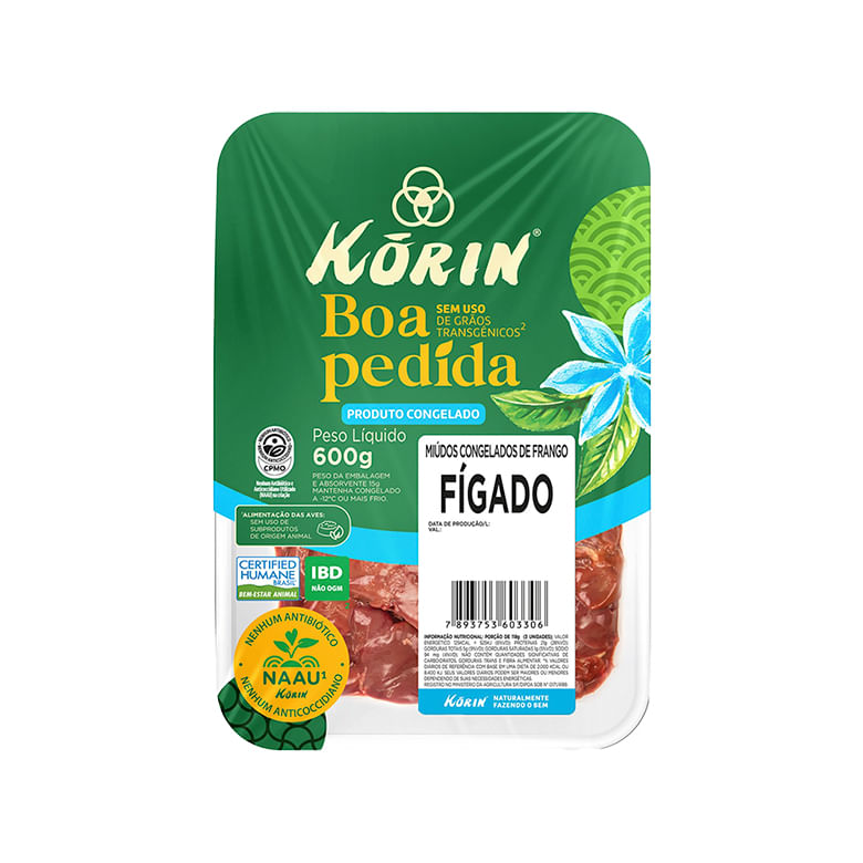 Fígado De Frango Congelado Livre De Transgênicos Korin Bandeja 600g
