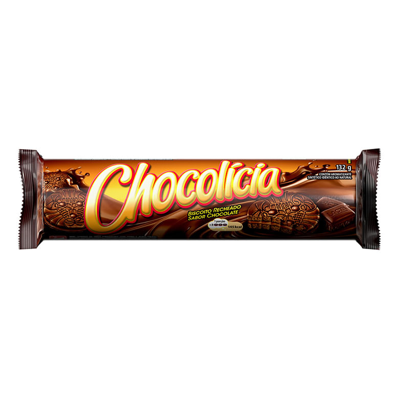 Biscoito Chocolícia Recheado Chocolate 132gr - Covabra
