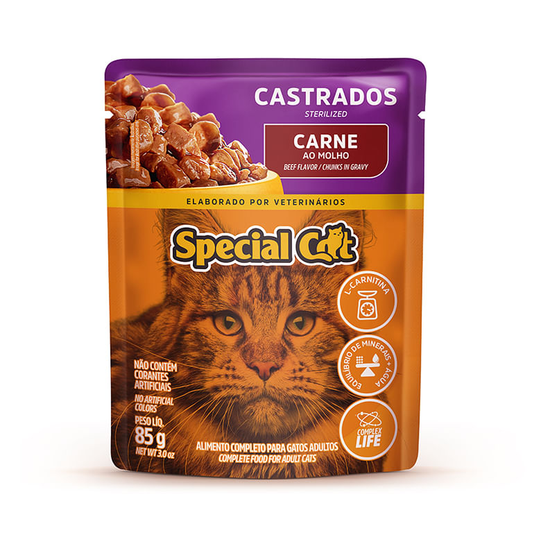Ração Úmida Gatos Castrados Carne Special Cat 85g