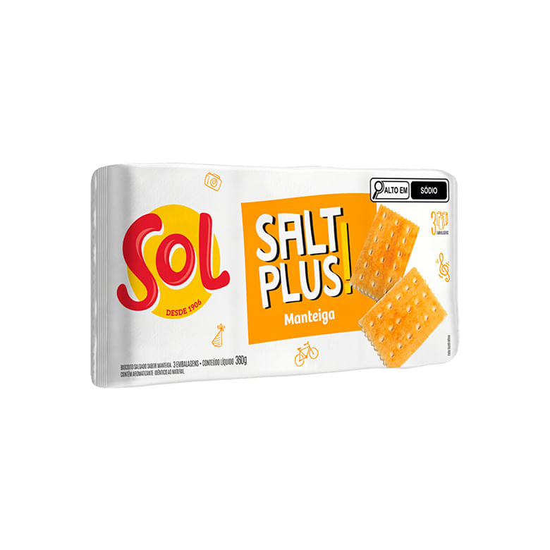 Biscoito Sol Salt Plus Manteiga 360g - Covabra