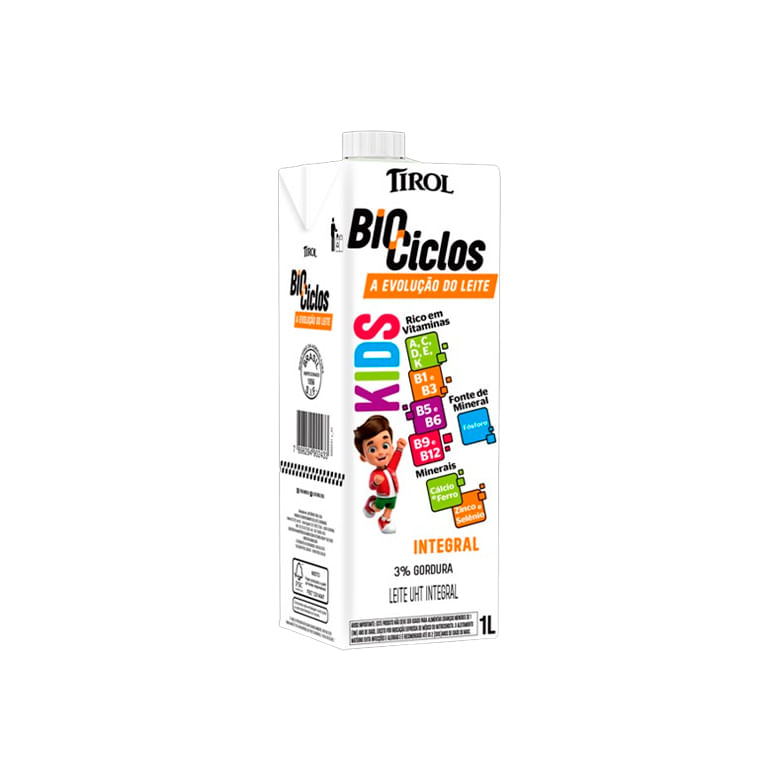 Leite UHT Integral Tirol Biociclos Kids Caixa com Tampa 1l