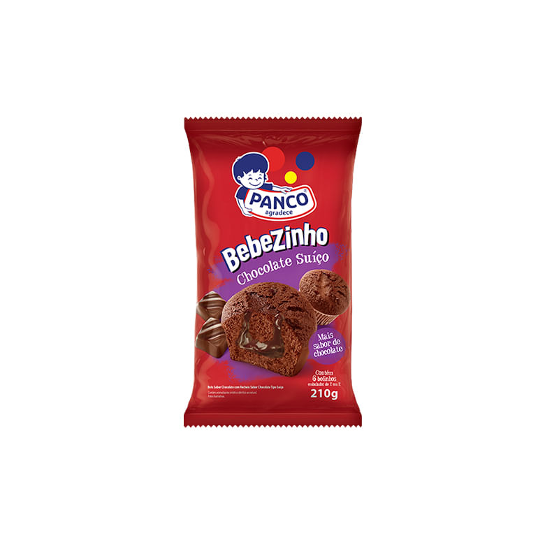 Bolo Chocolate Recheio Chocolate Suíço Panco Bebezinho Pacote 210g 6 Unidades