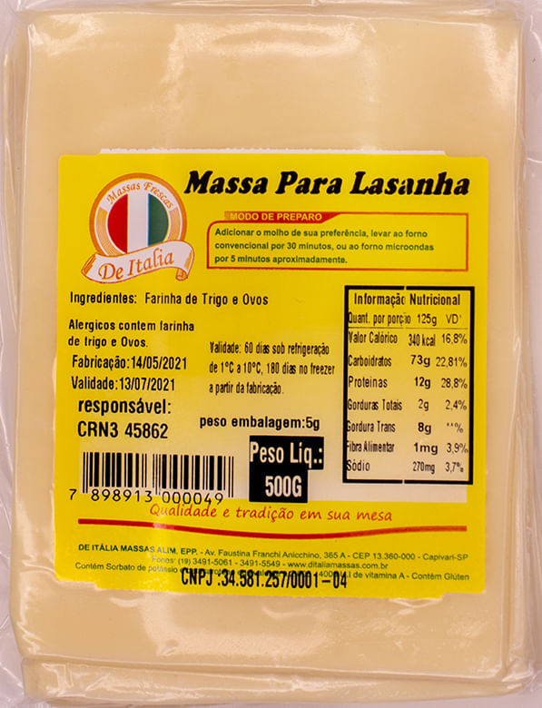 Massa Lasanha De Itália 500g