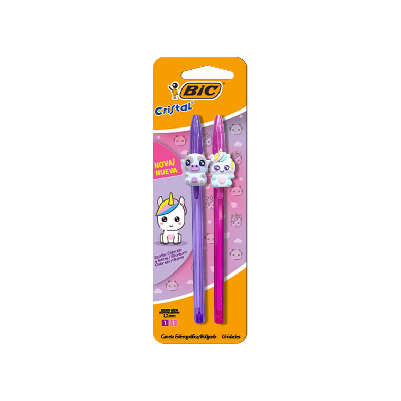 Caneta Bic Cristal Fashion Bichinhos Rosa/Roxo 2un