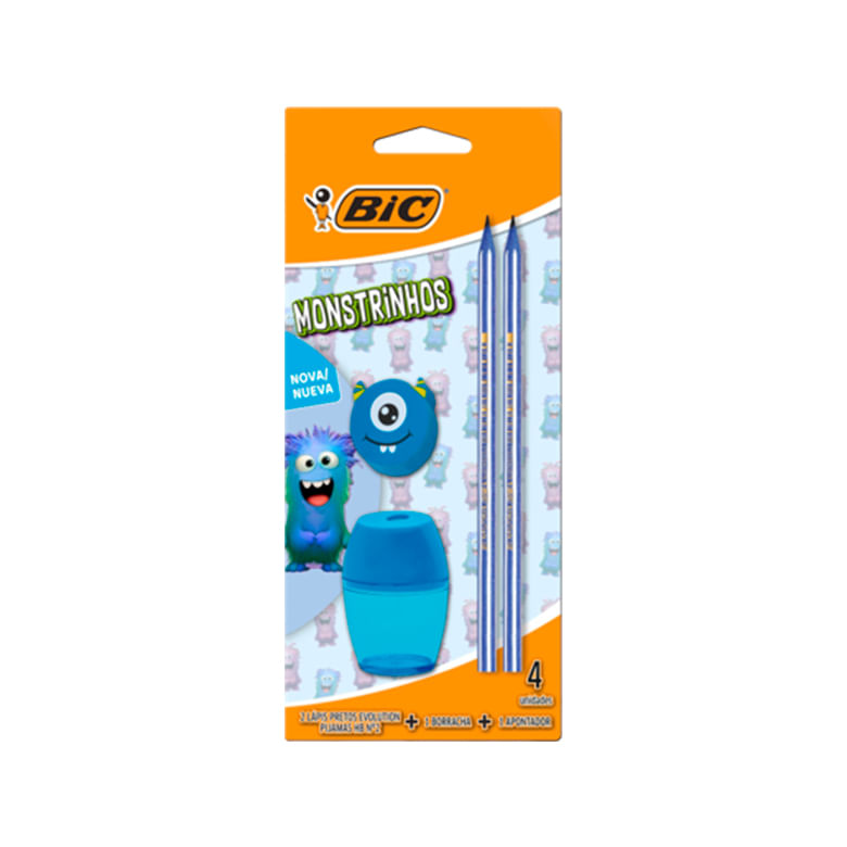 Kit Escolar Bic Monstrinhos Azul com 4 un