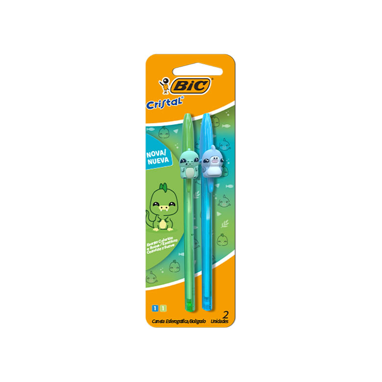 Caneta Bic Cristal Fashion Bichinhos Azul/Verde 2un