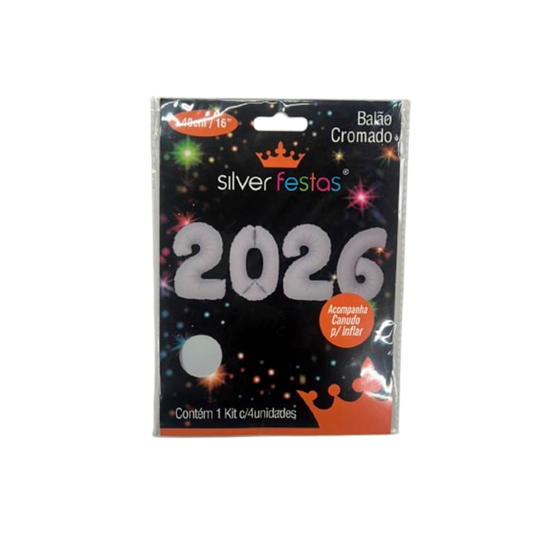 Encontraproduto.com.br - Balão Cromado 2026 Kit Branco Fosco 16