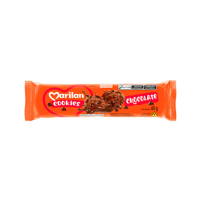 Biscoito Cookies Chocolate com Gotas de Chocolate Marilan 60g