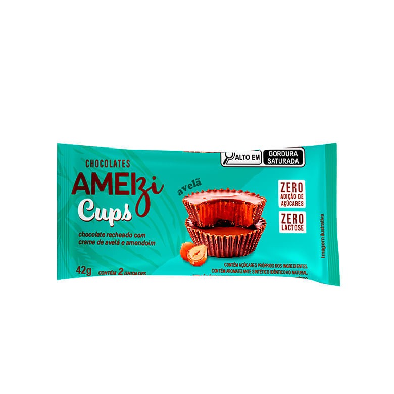 Chocolate Amelzi Cups Zero Adição de Açucar Zero Lactose Avelã 42g