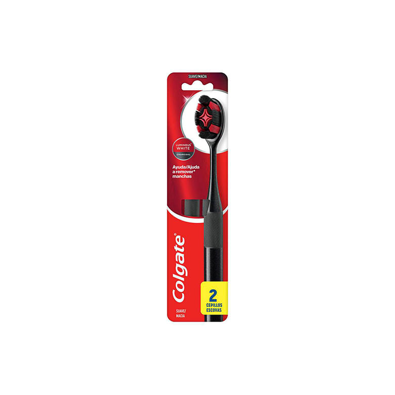 Escova Dental Macia Colgate Luminous White Charcoal 2 Unidades