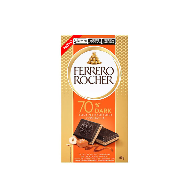 Chocolate Ferrero Rocher Tablete 70% Dark Caramelo Salgado 90g