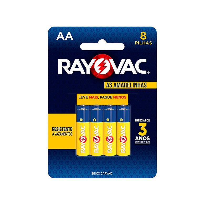 Pilha Rayovac Zinco AA Leve Mais Pague Menos com 8un